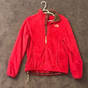 Pink fuzzy north face jacket